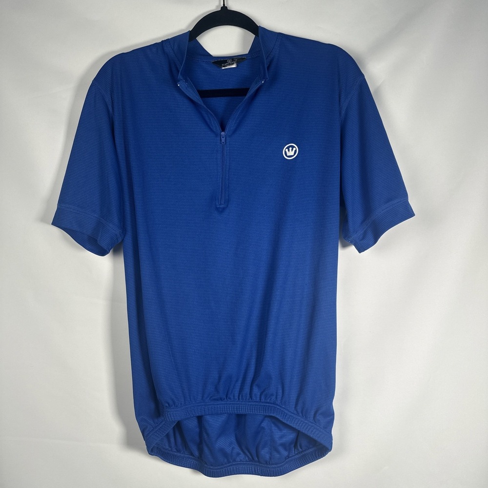 Canari Cycling Jersey Mens Large Blue Short Sleeve 1/4 Zip Pockets Lightweight
